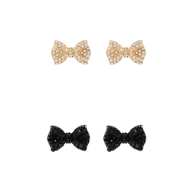 Rhinestone Bow Stud Earrings in Gold and Black