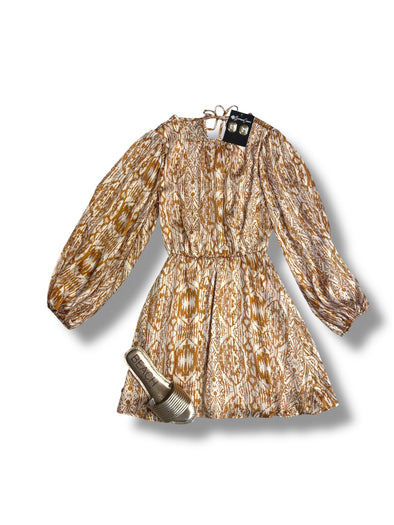 Long Sleeve Chiffon Lurex Mini Dress