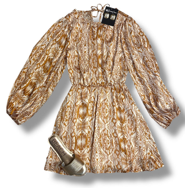 Long Sleeve Chiffon Lurex Mini Dress M Long Sleeve Chiffon Lurex Mini Dress M