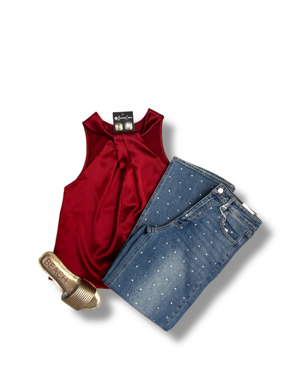 Satin Front Crossover Halter Top