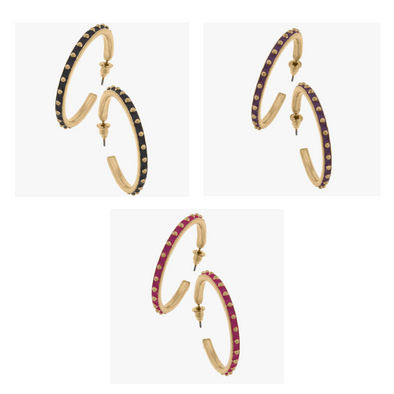 Aubrey Enamel Studded Metal Hoop Earrings in Three Different Colors