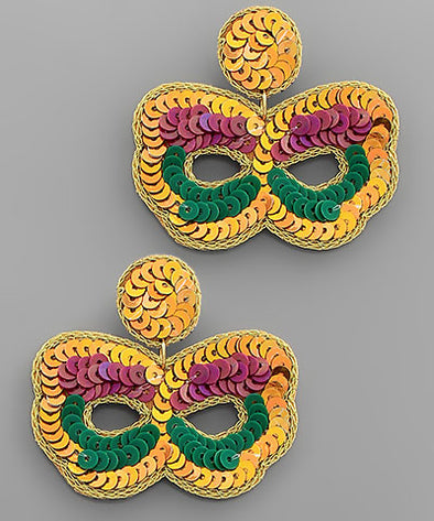 Sequin Mardi Gras Mask Earrings