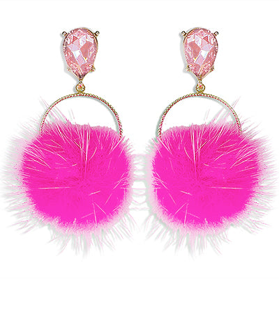 Puff Ball Jeweled Studs In 5 Colors