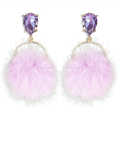 Puff Ball Jeweled Studs In 5 Colors