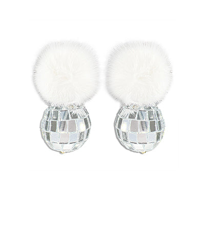 Girlie Disco Ball Dangle Earrings In White Or Pink