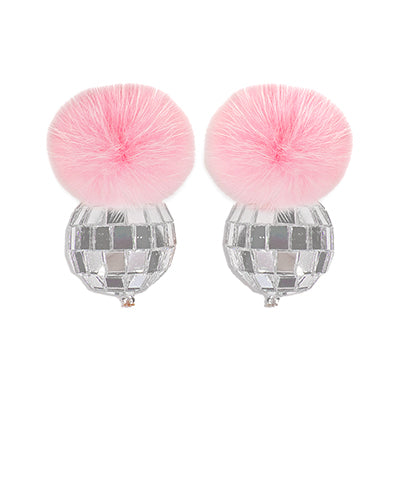 Girlie Disco Ball Dangle Earrings In White Or Pink