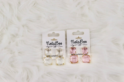 Square Cut Jewel Dangle Earrings In Pink Or Clear