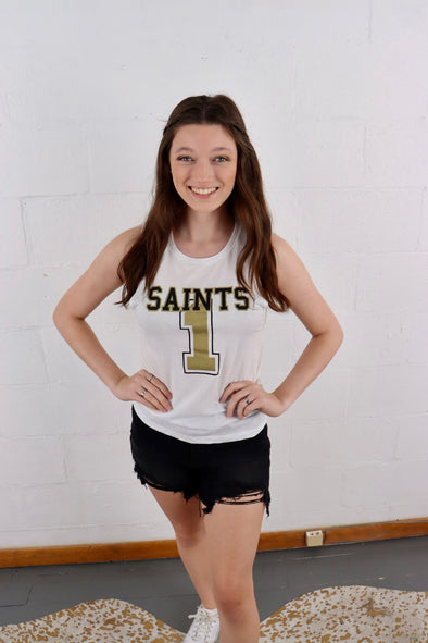 Saints Number 1 White Muscle Tank