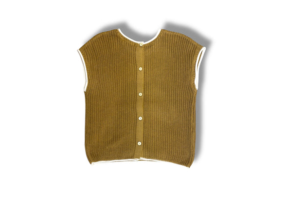 Contrast Trim Sweater Knit Top With Back Buttons in 2 Colors