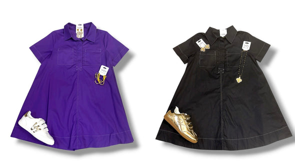 Woven Shirt Dress With Stitch Contrast in 2 Colors