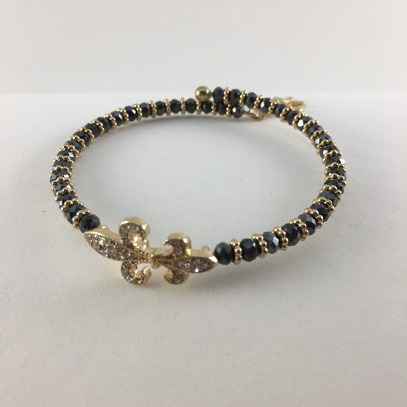 Rhinestone Fleur De Lis Beaded Bracelet