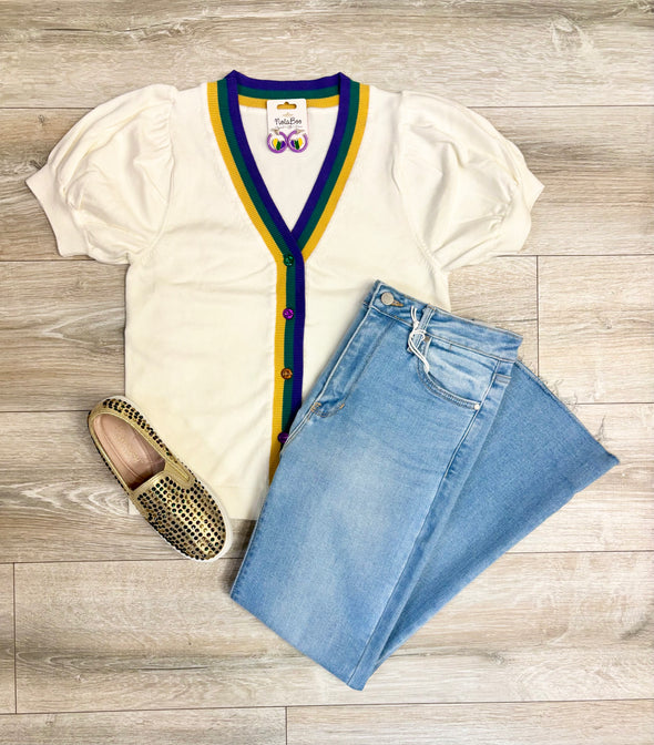 Short Sleeve Mardi Gras Cardigan (XS-XL)
