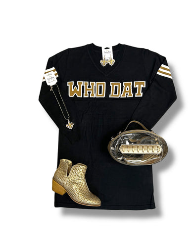 Who Dat Black Sweater Dress (S-XXL)