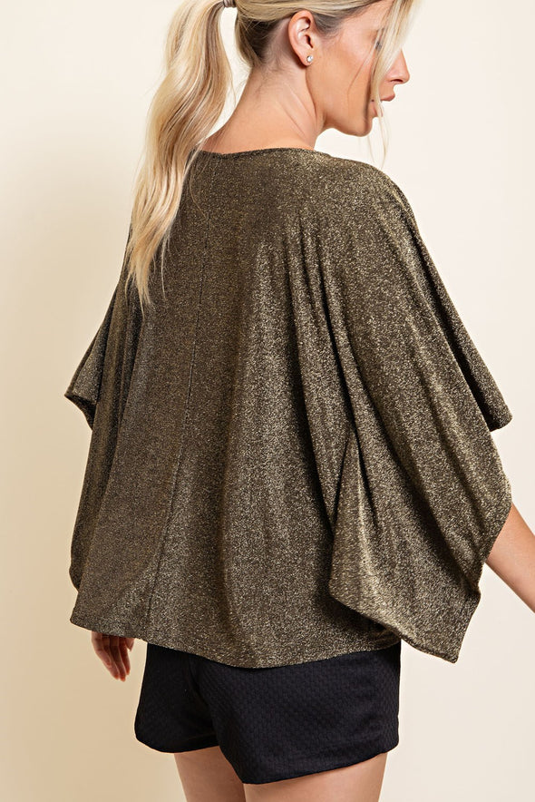 Shimmer Kimono Sleeve Knit Top In Taupe Or Gold