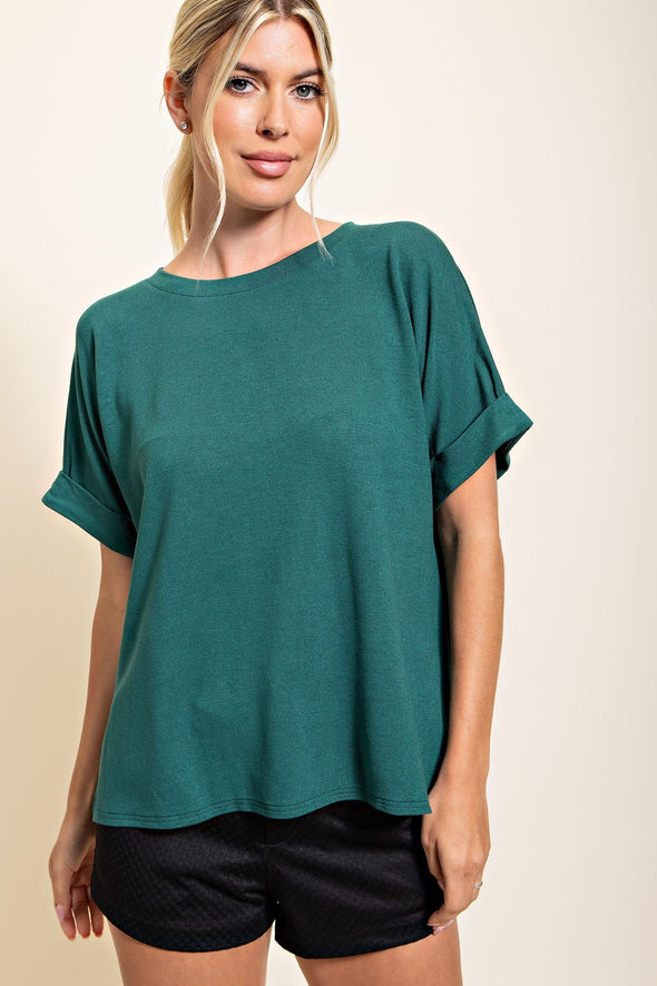 Dolman Sleeve Knit Top With Side Slits