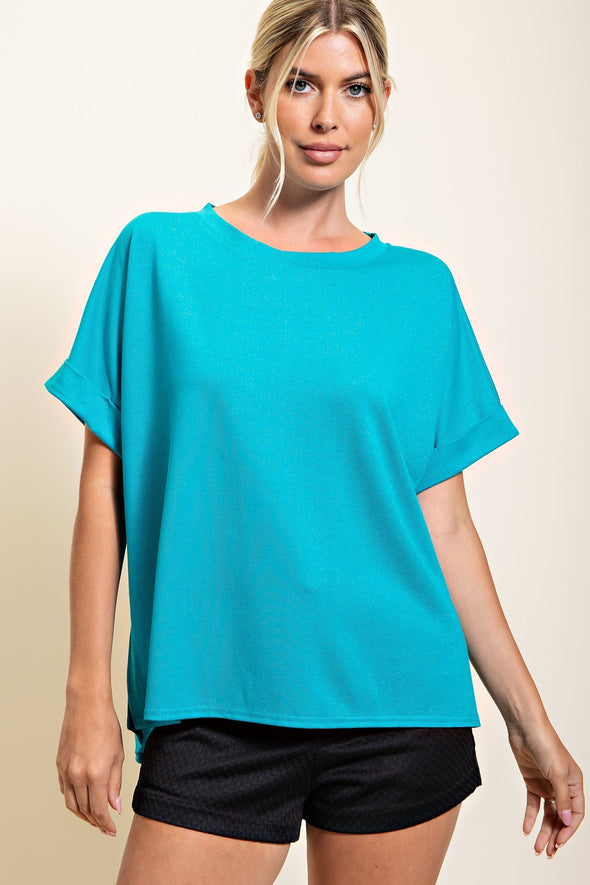 Dolman Sleeve Knit Top With Side Slits