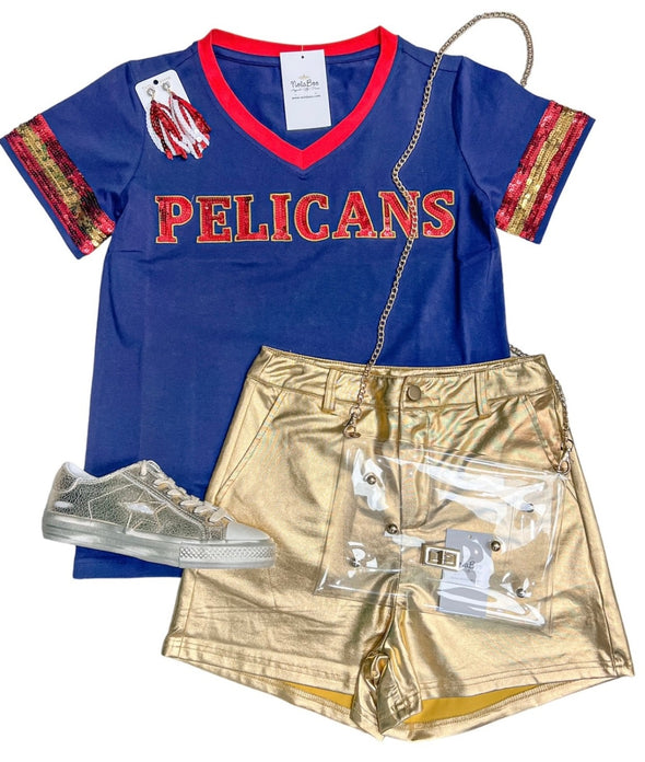 Pelican Sequin Blue V Neck Top (S-XXL)