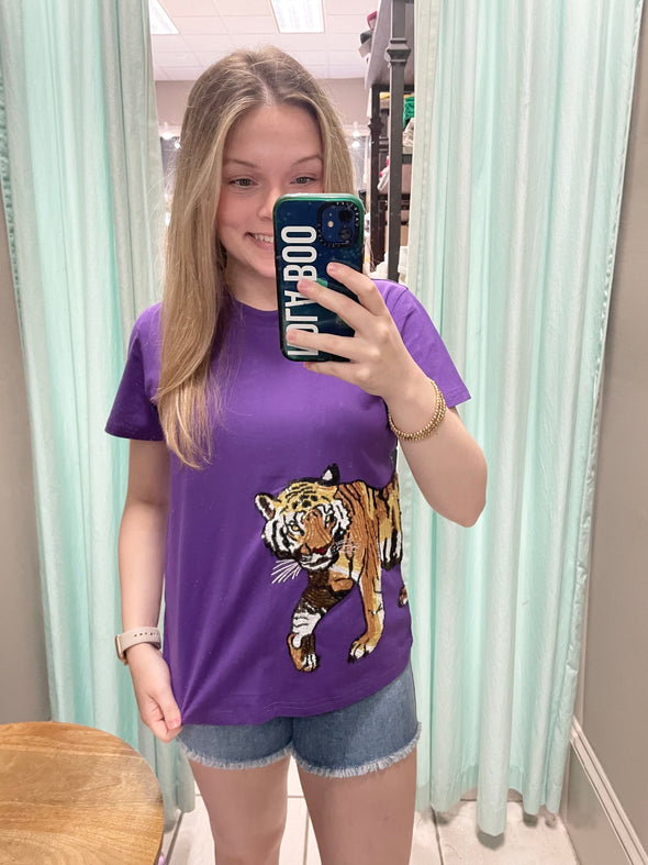 Wrap Around Purple Sequin Tiger Tee (S-XXL)
