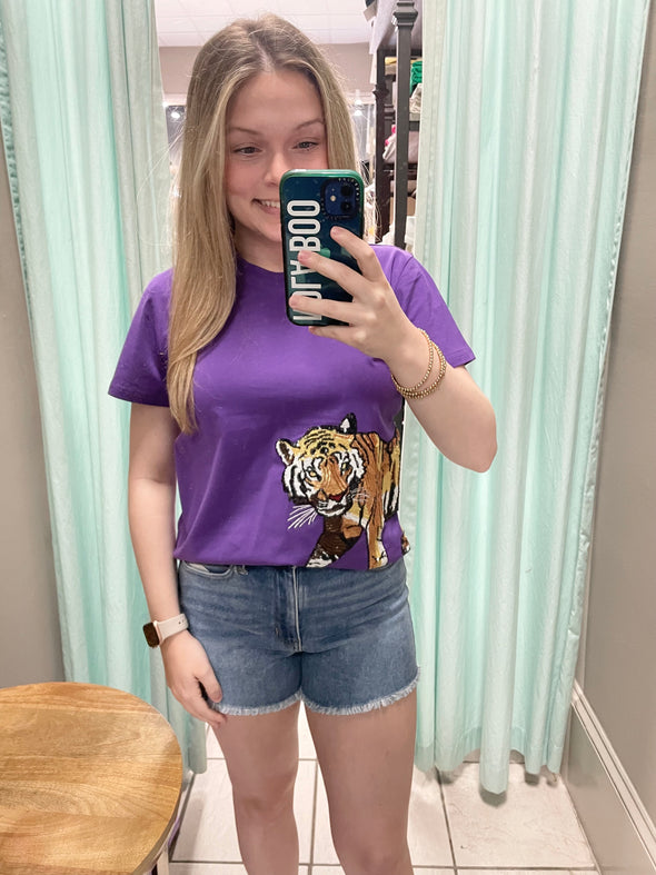 Wrap Around Purple Sequin Tiger Tee (S-XXL)