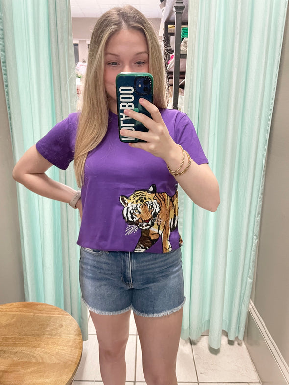 Wrap Around Purple Sequin Tiger Tee (S-XXL)