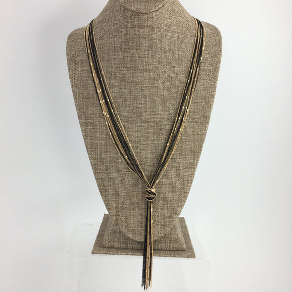 Long Knot Chain Necklace In Black Or Gold