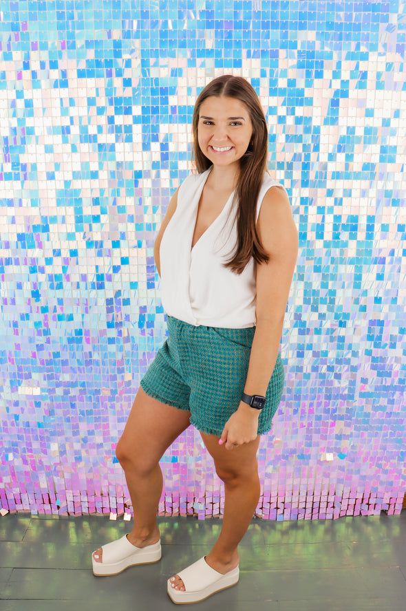 Teal Tweed Shorts