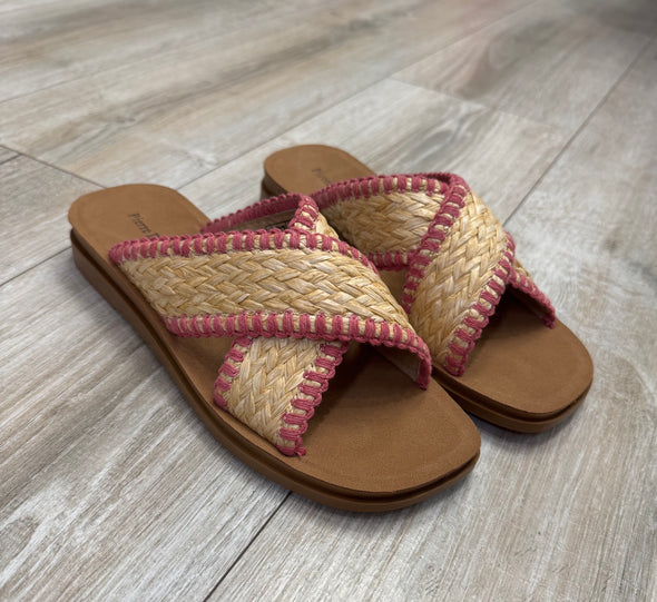 Caliso Sandals In Fuchsia, Natural Or Emerald