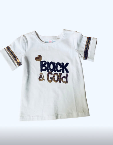 Toddler Sequin Black And Gold Tee
