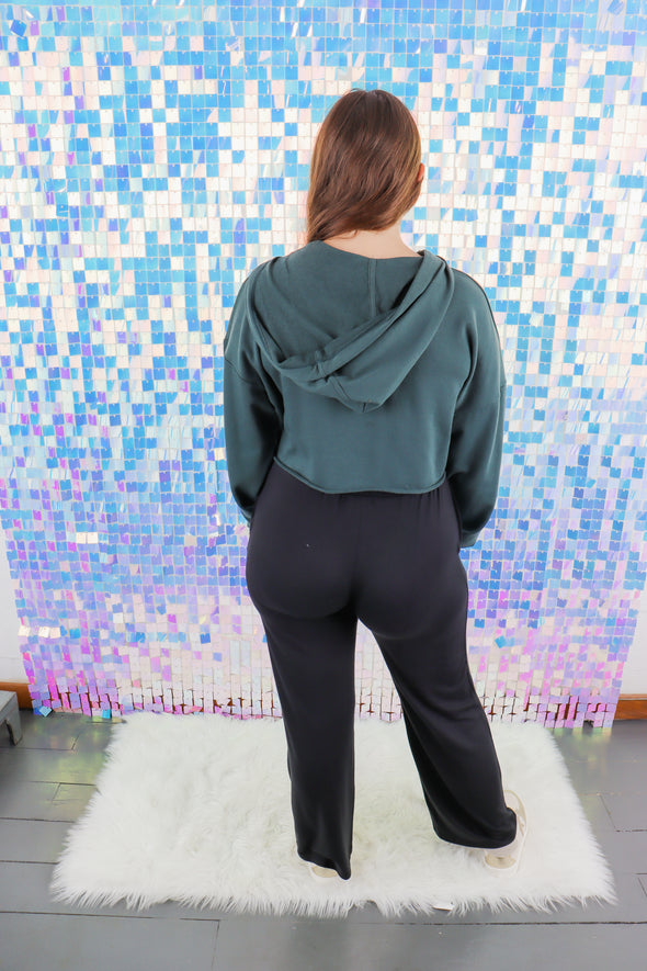 Green French Terry Cropped Zip Up Hoodie