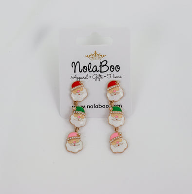 Pearl Studded Enamel Santas Statement Earrings