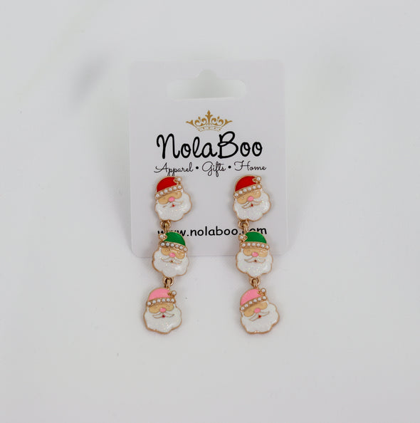 Pearl Studded Enamel Santas Statement Earrings