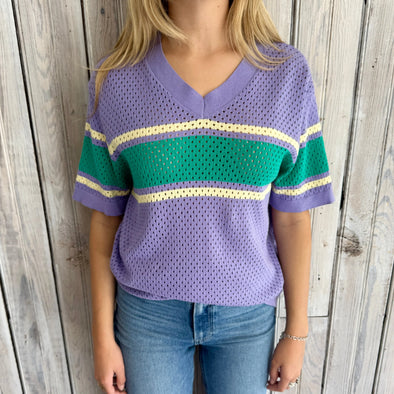Pastel Purple Loose Knit Stripe Jersey (XS-XL)
