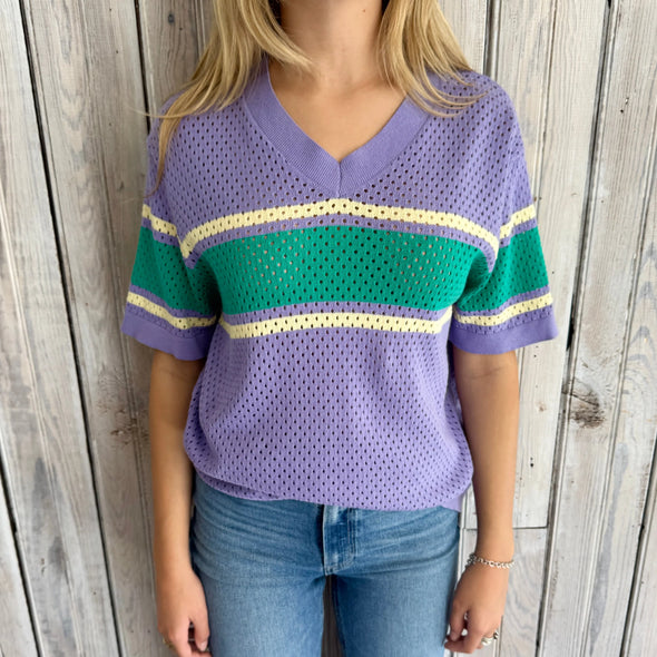 Pastel Purple Loose Knit Stripe Jersey (XS-XL)