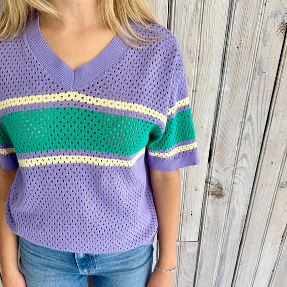 Pastel Purple Loose Knit Stripe Jersey (XS-XL)