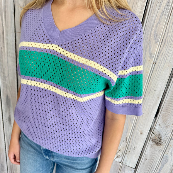 Pastel Purple Loose Knit Stripe Jersey (XS-XL)