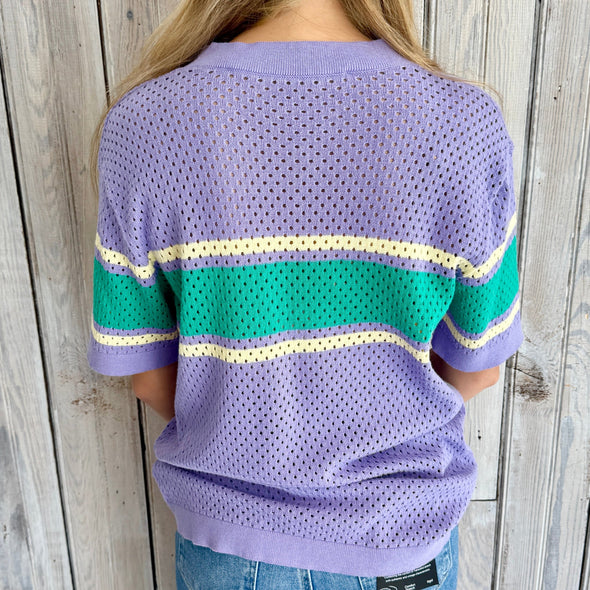 Pastel Purple Loose Knit Stripe Jersey (XS-XL)