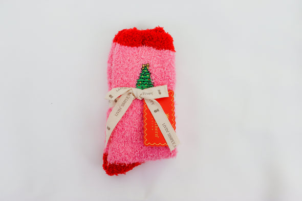 Embroidered Christmas Themed Fuzzy Socks In 4 Designs