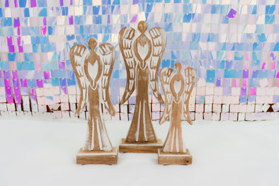 Feathered Wood Angels In 3 Sizes