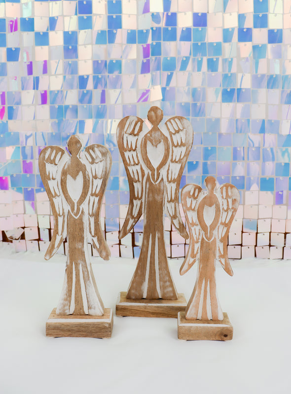 Feathered Wood Angels In 3 Sizes