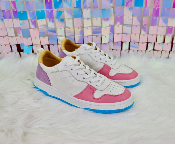 Gadol Sneaker in White with Pink, Blue and Yellow