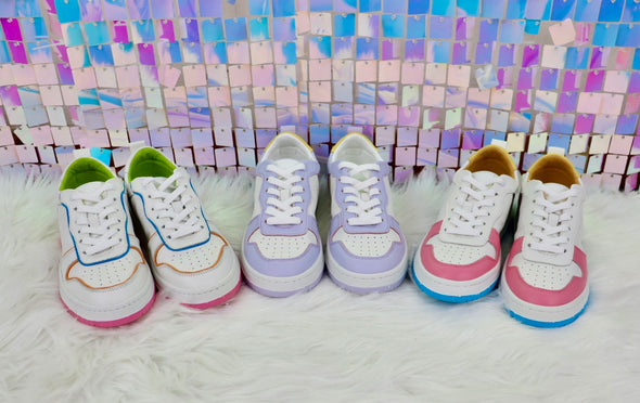 Gadol Sneaker in White with Pink, Blue and Yellow