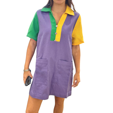 Mardi Gras Color Block Denim Dress