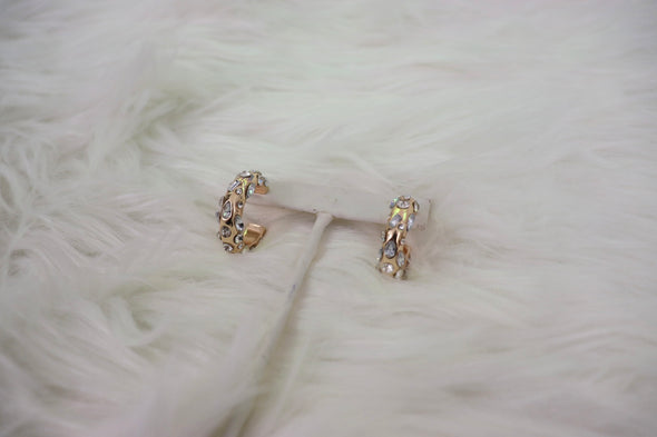 Hoop It Up Gold Rhinestone Earrings in Small or Large