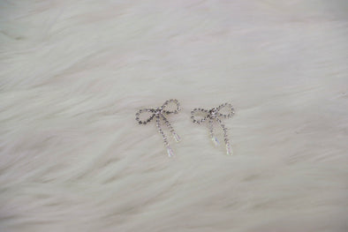 Silver Bow Rhinestoned Dangle Earrings