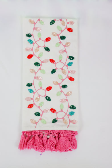 Embellished Christmas Lights Tea Towel