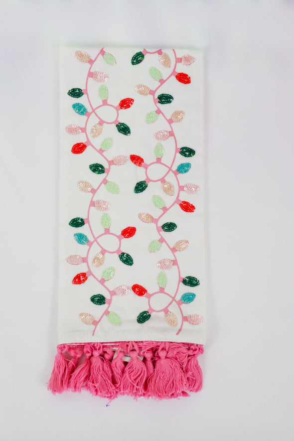 Embellished Christmas Lights Tea Towel