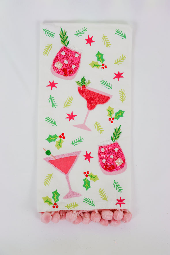 Embellished Holiday Spirits Tea Towel