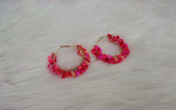 Iridescent Sequin Hoops In Clear Or Pink