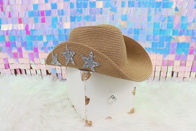 Silver Rhinestoned Star Straw Hat