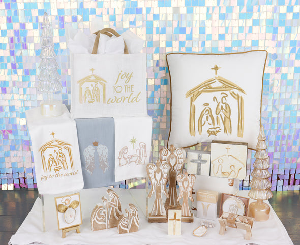 White And Gold Nativity Pillow